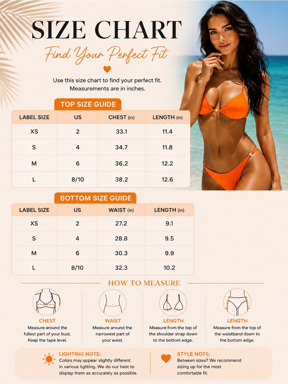 Orange Triangle Pearl Accents Cheeky Bikini Set - Picture 7 of 7